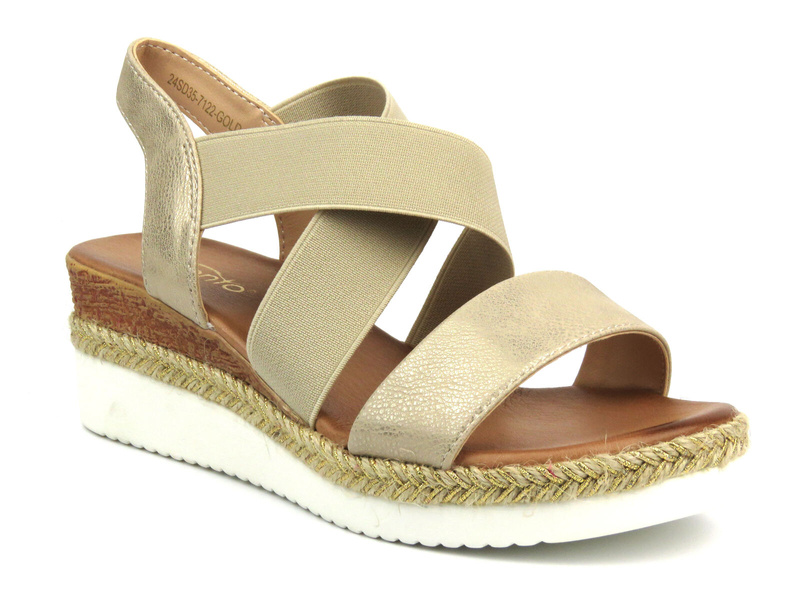 Sandały damskie na koturnie - Evento 24SD35-7122, złote