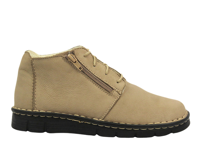 Wygodne botki damskie z miękkiej skóry - Nika Komfort 1388, beżowe