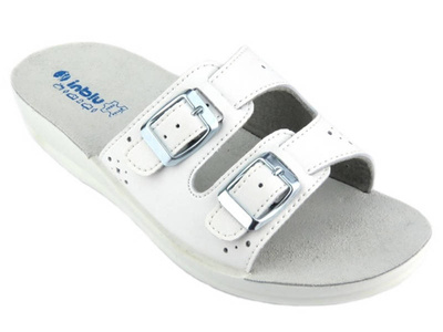 Medyczne klapki damskie ze skórzaną wkładką - Inblu VR8B, białe