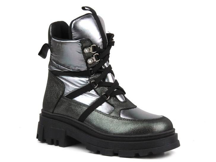 Botki skórzane trapery damskie - VENEZIA 9865, srebrne