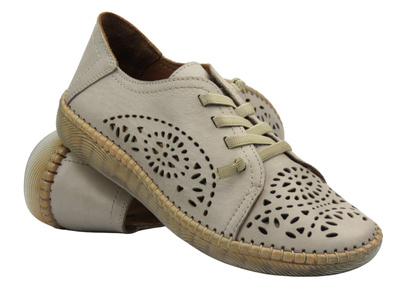 Ażurowe półbuty damskie wiosenne - MANITU 840133-08, beżowe