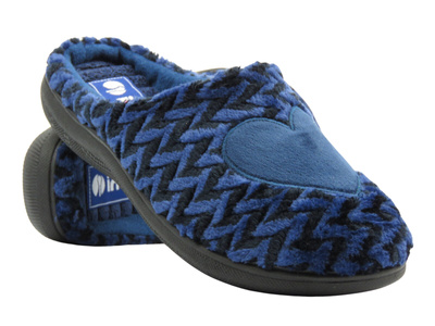 Miękkie kapcie damskie - INBLU  KATE, granatowe z serduszkiem