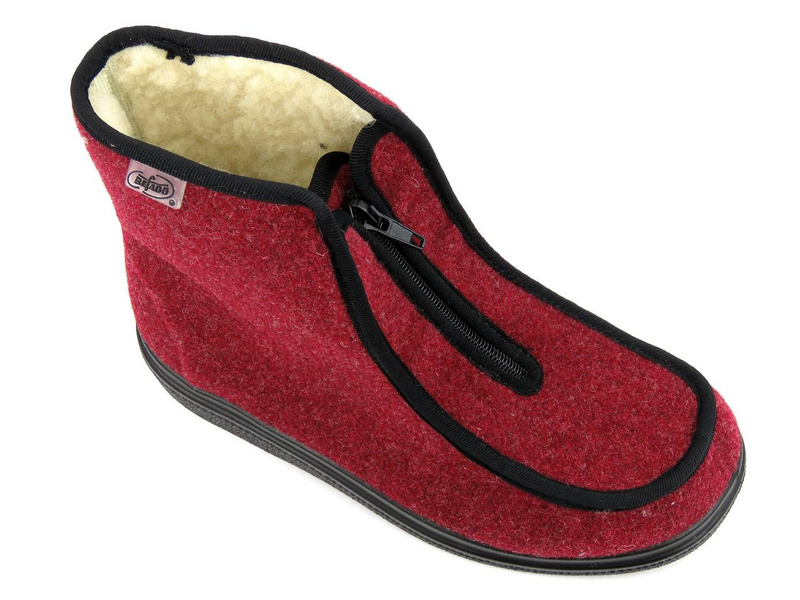 Wysokie, ciepłe kapcie na suwak - BEFADO Dr Orto 996D005, bordowe