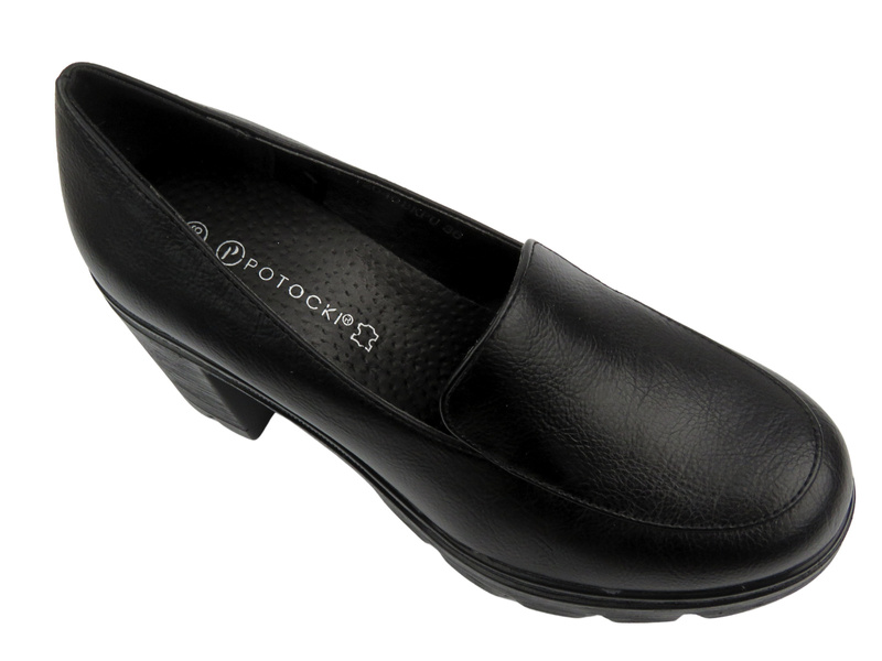 Eleganckie buty damskie na klocku - Potocki 24-2-12040, czarne