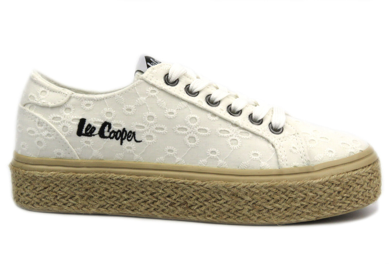 Trampki damskie z plecioną podeszwą - Lee Cooper LCW-24-44-2425L, białe