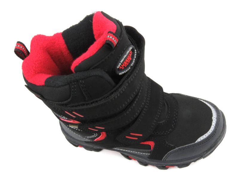 Śniegowce dziecięce na rzepy czarno-czerwone AMERICAN CLUB WT 162/23