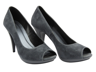 Eleganckie czółenka zamszowe na szpilce ALSKI 418 szare
