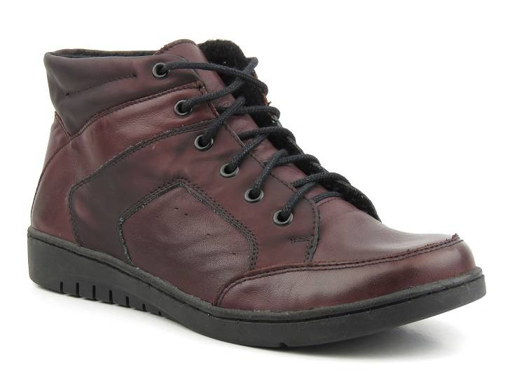 Skórzane botki damskie - HELIOS Komfort 755/2, c.wiśnia+s.bordo