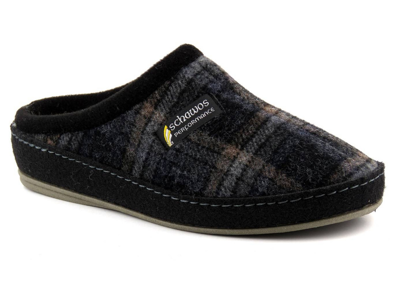 Filcowe kapcie męskie w kratę - SCHAWOS 220200, czarne