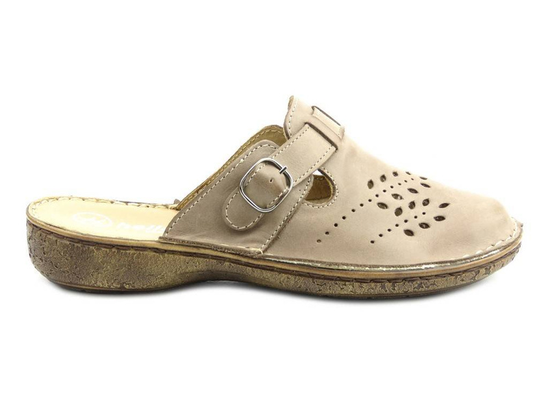 Klapki damskie z regulowanym paskiem - Helios Komfort 264, beżowe