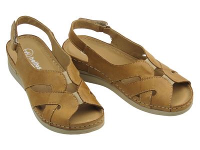 Skórzane sandały damskie jasnobrązowe HELIOS Komfort 144