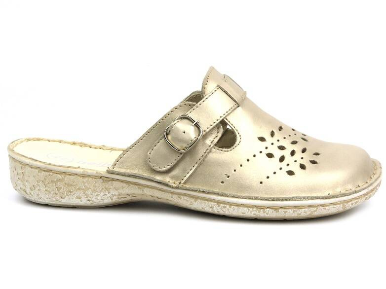 Klapki damskie z regulowanym paskiem - Helios Komfort 264, złote