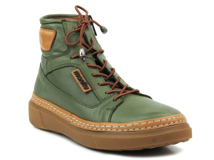 Botki, trzewiki damskie z miękkiej skóry - MANITU 990354-07, zielone