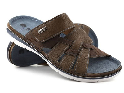 Wygodne klapki męskie na rzep - INBLU TE-02, brązowe