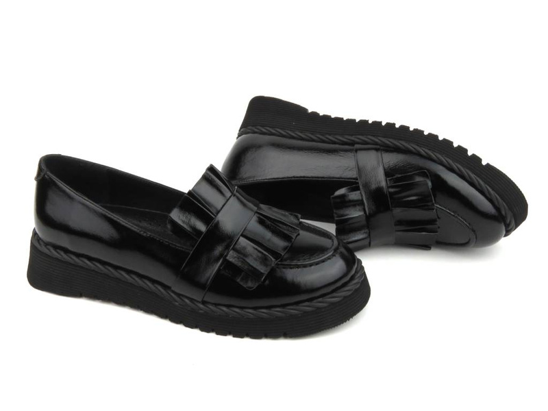 Loafersy damskie z ozdobną cholewką - VENEZIA 1700219R89, czarne
