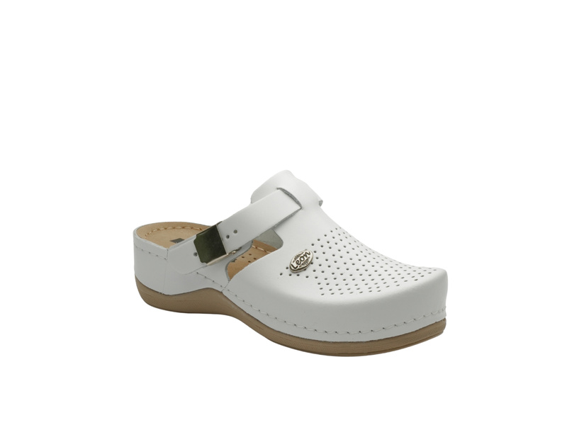 Skórzane klapki damskie biały Leon 900