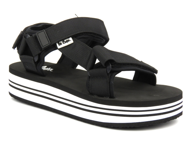 Sportowe sandały damskie na platformie- Lee Cooper LCW-24-05-2753L, czarno-białe