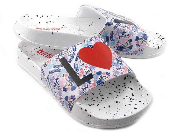 Klapki damskie z napisem LOVE - BIG STAR DD274A256, białe