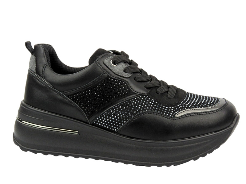 Sneakersy damskie z kryształkami czarne INBLU IN-397