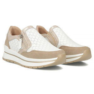 Skórzane półbuty damskie na platformie - Filippo DP6777/25, beżowe