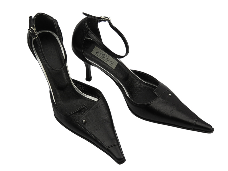 Skórzane czółenka damskie na szpilce czarne ELDA 125