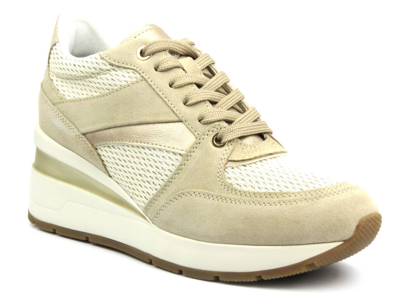 Sneakersy damskie ze skóry naturalnej - GEOX Respira D368LA, beżowe