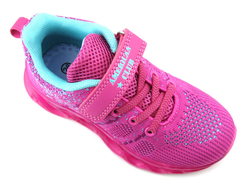 Sportowe buty dziecięce z systemem LED - AMERICAN CLUB ES131/23, różowe