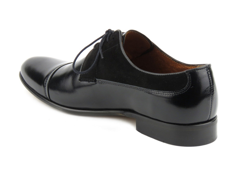 Skórzane półbuty męskie wizytowe z dwóch rodzajów skór - Conhpol 6066, czarne