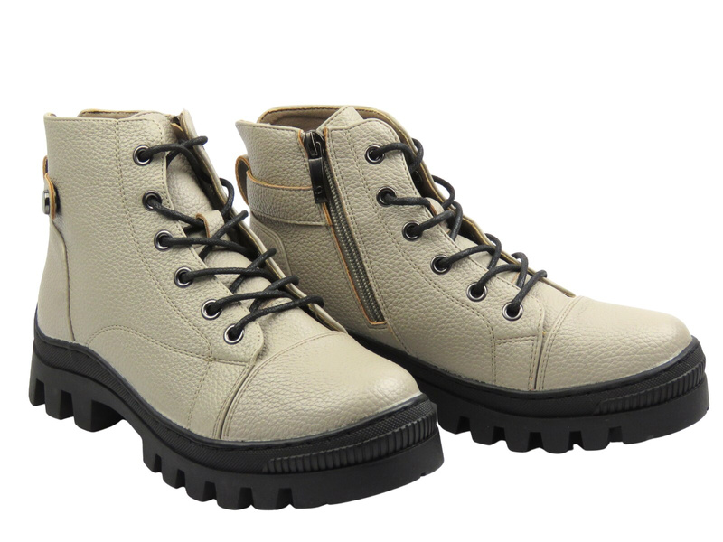 Ocieplane botki damskie - Potocki 25-19317, khaki lico