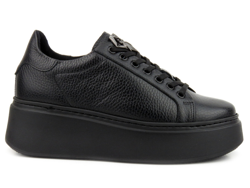 Skórzane buty damskie na platformie - Carinii B9284, czarne