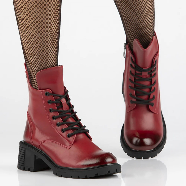 Skórzane trapery damskie ocieplane czerwone Filippo DBT6501/25