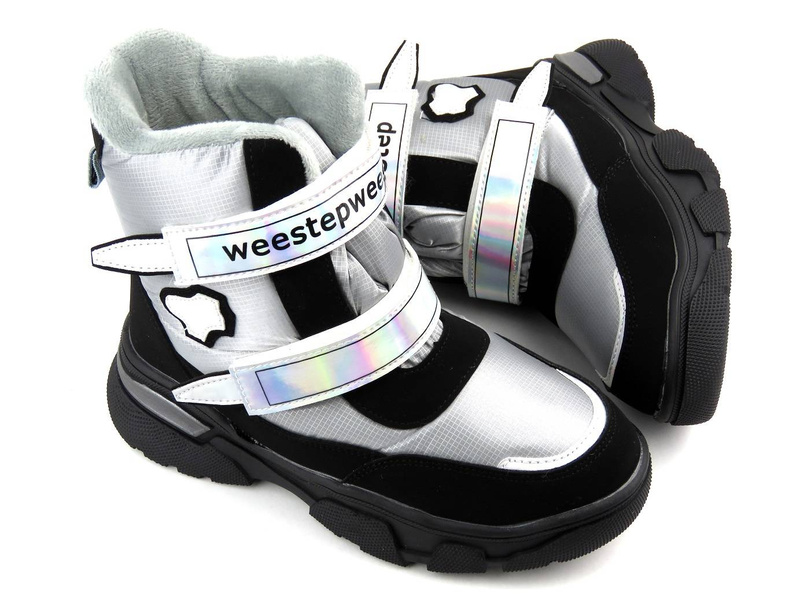 Śniegowce dziecięce ocieplone wełną - WEESTEP R559655832SG, szaro-srebrne