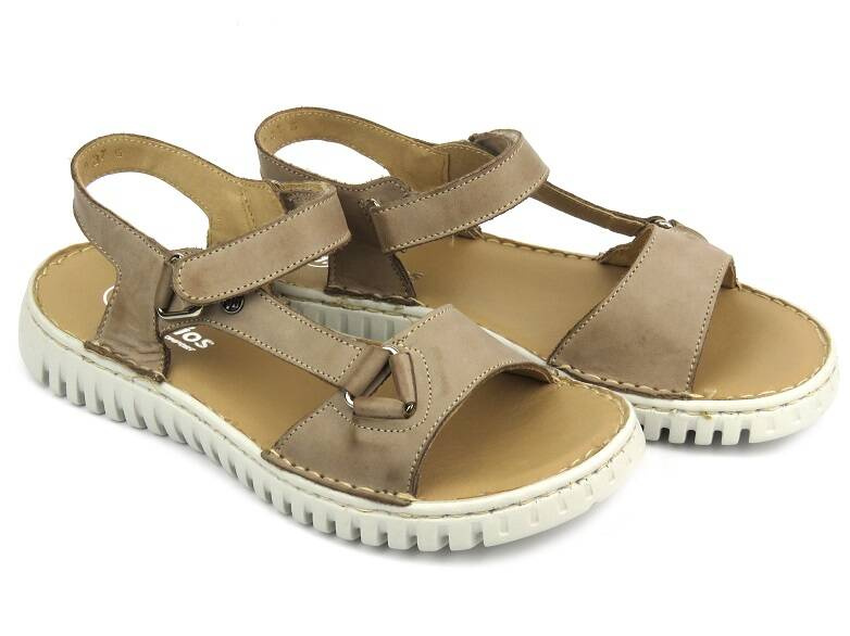 Skórzane sandały damskie polskiej marki - HELIOS Komfort 249S, beżowe