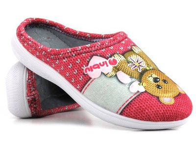 Kapcie damskie na prezent - INBLU CAMILLE, czerwone z misiem