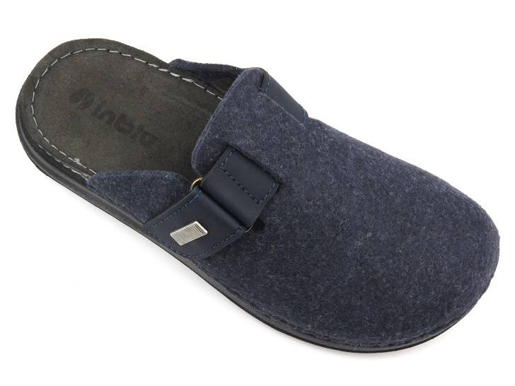 Filcowe kapcie męskie ze skórzaną wkładką - INBLU VE-02, granatowe