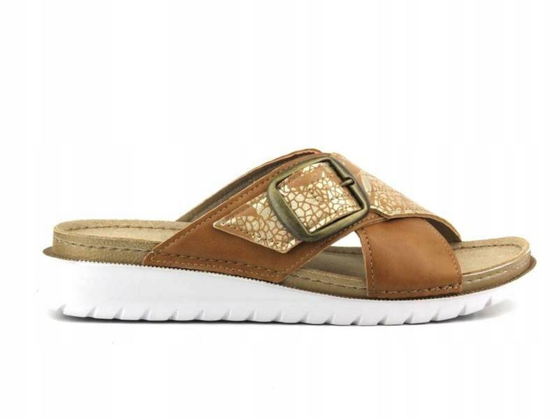 Klapki damskie z klamrą - INBLU CN-32, brązowe