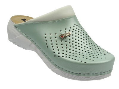 Skórzane klapki damskie zielone Leon 3400