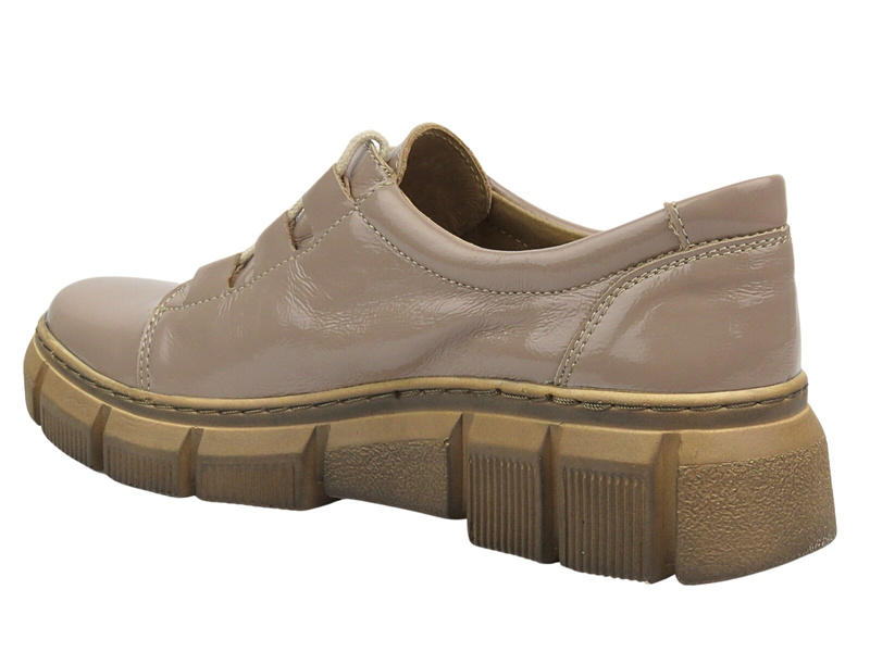 Półbuty Damskie Ze Skóry Naturalnej Helios 407 Jasny Beż Sznurowane