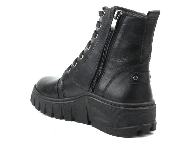 Botki damskie skórzane na platformie - VENEZIA 0242270, czarne