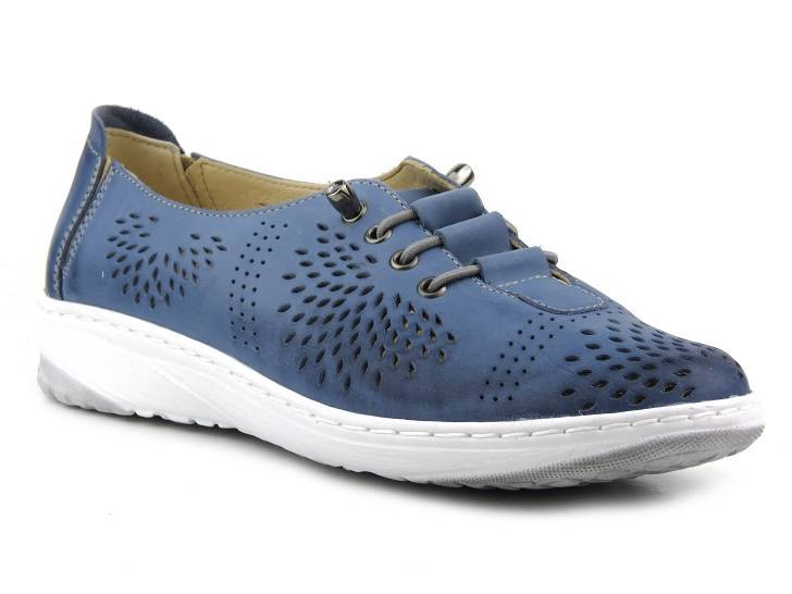 Skórzane półbuty damskie z ażurową cholewką - Wasak 0626, niebieskie