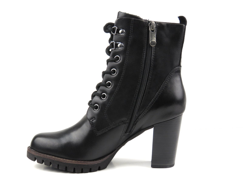 Skórzane botki damskie na słupku - Marco Tozzi 25200, czarne