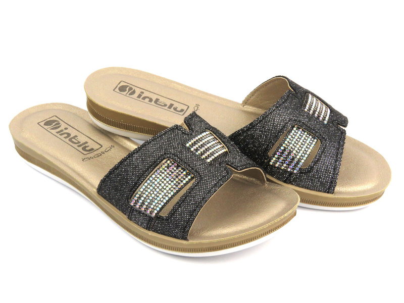 Wygodne klapki damskie z błyszczącą cholewką - INBLU BA-50, czarne