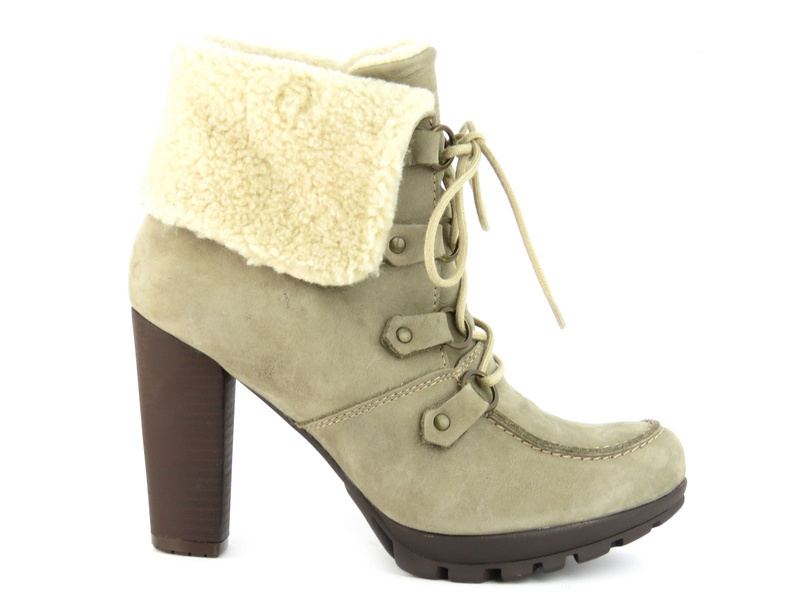 Ciepłe botki damskie na słupku - Best-But 564, cappuccino