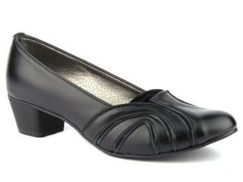 Skórzane czółenka na niskim obcasie - NATALII 136, czarne