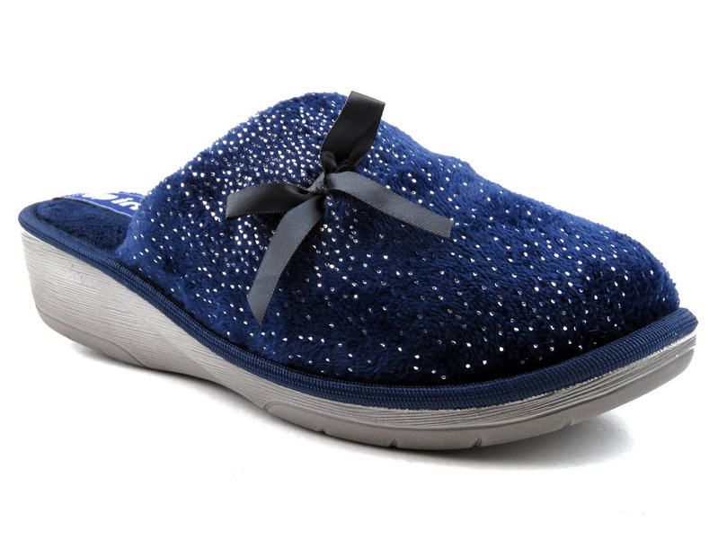Miękkie kapcie damskie INBLU DC-21, granatowe z kokardką