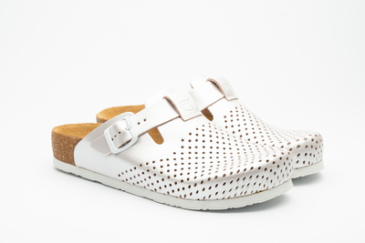 Skórzane Klapki Damskie Leon 4250, perłowe