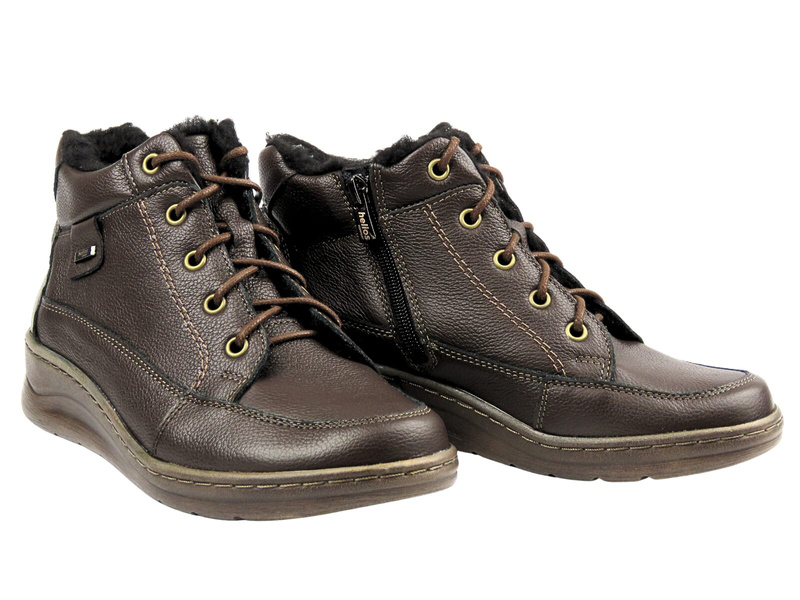 Botki damskie z wełną - HELIOS Komfort 553, ciemnobrązowe