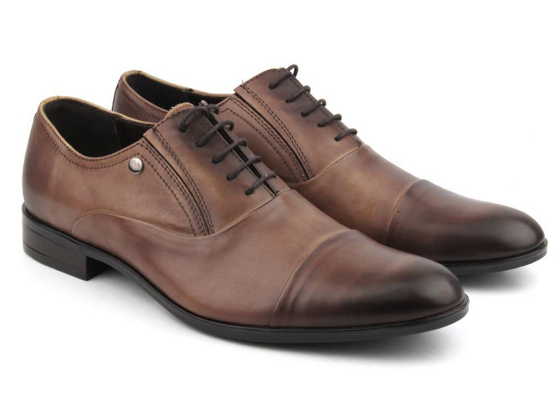 Skórzane półbuty, oksfordy męskie wizytowe Conhpol 5540-0921, brązowy