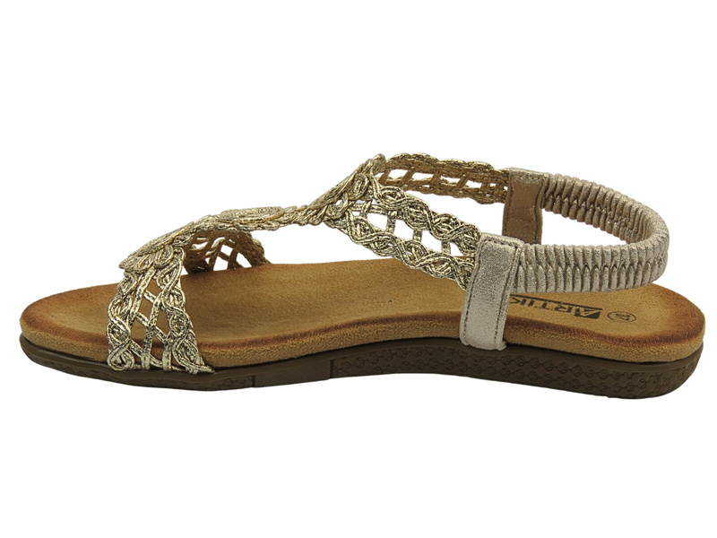 Sandały damskie na płaskiej podeszwie wsuwane złote Artiker 56C1281