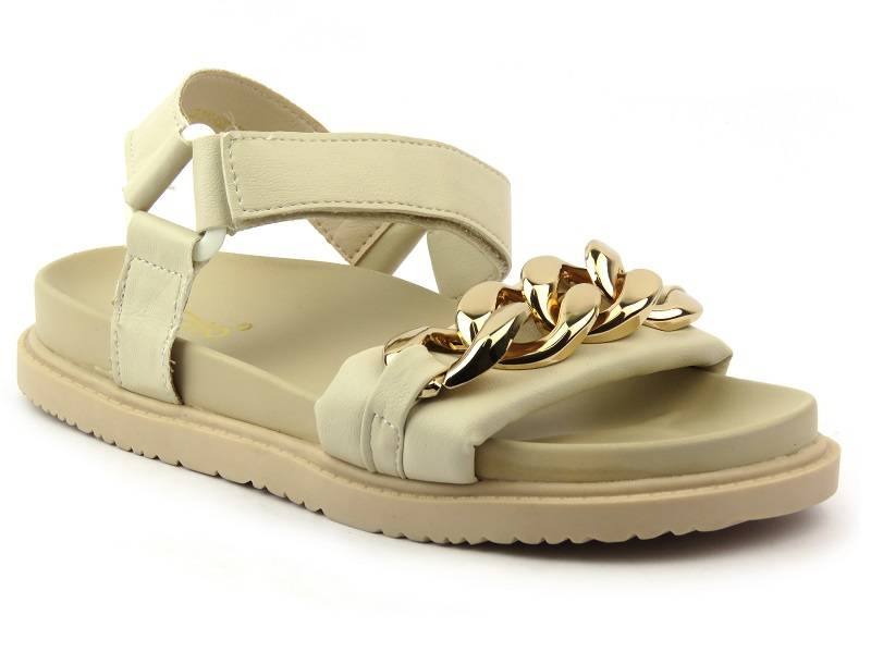 Sandały damskie ze złotym łańcuchem - Evento 22SD35-4522, beżowe